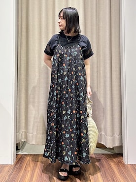「grove（グローブ）の【コラボITEM】DILIGENCE PARLOUR キャミワンピース（ワンピース、ブラック系）」を使った、kanakoさん（レディース・160cm）の春コーディネート