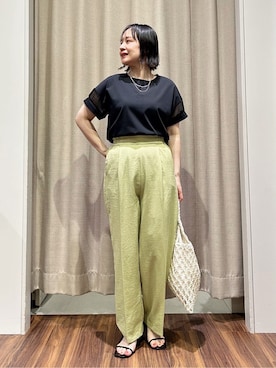 「grove（グローブ）の【UVカット・接触冷感】シアードッキングTシャツ（Tシャツ/カットソー、ブラック系）」を使った、kanakoさん（レディース・160cm）の夏コーディネート