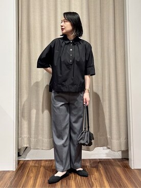 「grove（グローブ）のフラップベルト3層ショルダー（ショルダーバッグ、ブラック系）」を使った、kanakoさん（レディース・160cm）の夏コーディネート