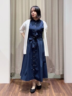 「grove（グローブ）の【接触冷感/UVカットetc】夏に嬉しい機能付き！ベーシックロングカーディガン（カーディガン/ボレロ、ホワイト系）」を使った、kanakoさん（レディース・160cm）の春コーディネート
