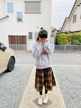 「アイテム（スカート、ブラウン系）」を使った、emi_mitoさん（キッズ・143cm）の冬コーディネート