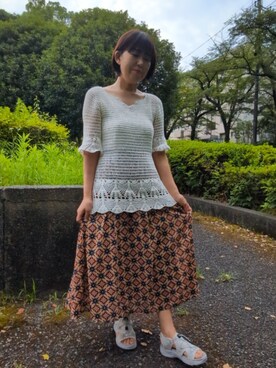 「SLOBE IENA（スローブイエナ）のアイテム（ニット/セーター）」を使った、yumi*さん（レディース・163cm）の夏コーディネート