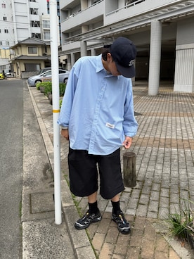 「URBAN RESEARCH DOORS（アーバンリサーチドアーズ）のFORK&SPOON　クリンクルワイドショーツ（その他パンツ、ブラック系）」を使った、isamuさん（メンズ・168cm）の春コーディネート