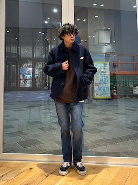 「アイテム（カバーオール）」を使った、isamuさん（メンズ・168cm）の冬コーディネート