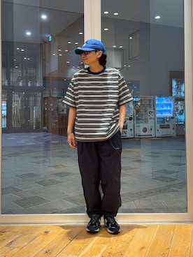 「URBAN RESEARCH DOORS（アーバンリサーチドアーズ）の『別注』CHAMPION×DOORS　BORDER T-SHIRTS（Tシャツ/カットソー、ブルー系）」を使った、isamuさん（メンズ・168cm）の春コーディネート