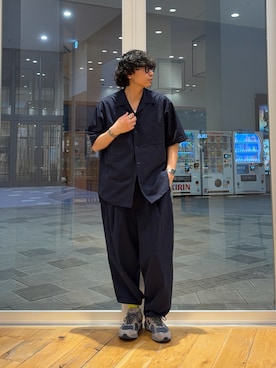 「EKAL（エカル）の『吸水速乾/通気性/軽量』DOT AIR SHORT-SLEEVE SHIRTS（シャツ/ブラウス、ブルー系）」を使った、isamuさん（メンズ・168cm）の春コーディネート