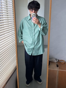「FORK&SPOON（フォークアンドスプーン）のFORK&SPOON　PEオックスシャツ（シャツ/ブラウス、グリーン系）」を使った、isamuさん（メンズ・168cm）の夏コーディネート