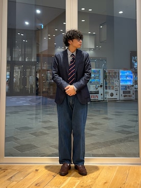 「アイテム（スーツジャケット）」を使った、isamuさん（メンズ・168cm）の秋コーディネート