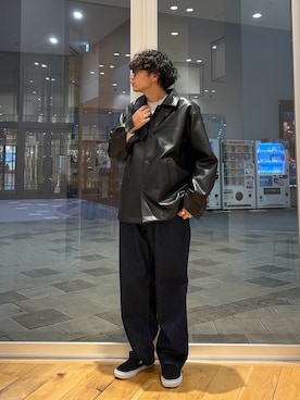 「アイテム（ライダースジャケット）」を使った、isamuさん（メンズ・168cm）の秋コーディネート