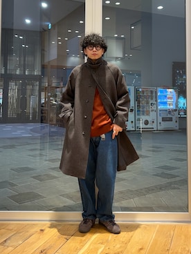 「アイテム（ステンカラーコート）」を使った、isamuさん（メンズ・168cm・20代）の冬コーディネート