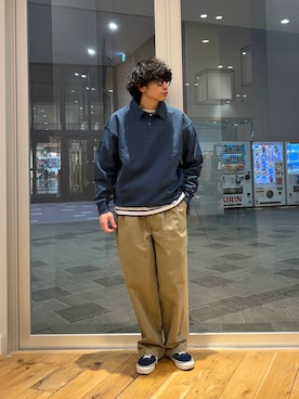 「FORK&SPOON（フォークアンドスプーン）のFORK&SPOON　フレンチドリルピグメントチノパンツ（その他パンツ）」を使った、isamuさん（メンズ・168cm）の冬コーディネート