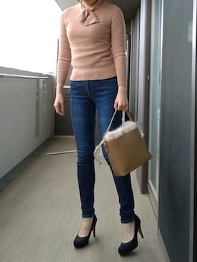「ZOZO（ゾゾ）のスキニーデニムパンツ［WOMEN］（デニムパンツ）」を使った、りりぃさん（レディース・168cm）の秋コーディネート