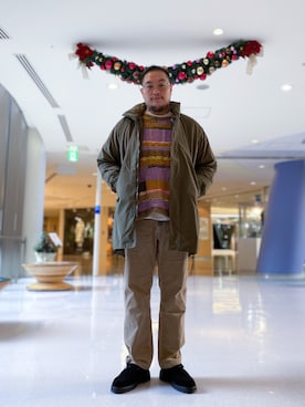 「MANASTASH（マナスタッシュ）のアイテム（ダウンジャケット/コート）」を使った、日下部氏さん（メンズ・180cm）の冬コーディネート