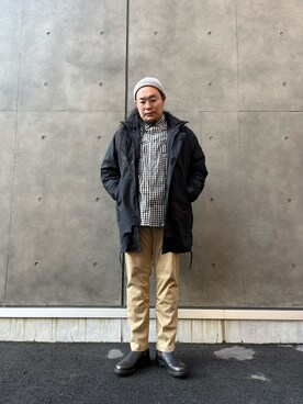 「MANASTASH（マナスタッシュ）のアイテム（ダウンジャケット/コート）」を使った、日下部氏さん（メンズ・180cm）の冬コーディネート