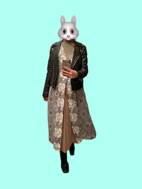 「H&M（エイチ・アンド・エム）のアイテム（ライダースジャケット）」を使った、ごめす🐰さん（レディース・162cm）の春コーディネート