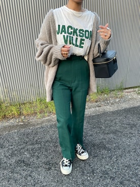 「titivate（ティティベイト）のﾛｰｹﾞｰｼﾞﾊﾝﾄﾞﾗｲｸﾆｯﾄｶｰﾃﾞｨｶﾞﾝ（カーディガン/ボレロ）」を使った、megumiさん（レディース・152cm）の秋コーディネート