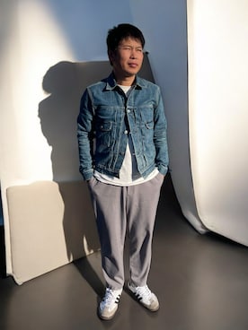 「アイテム（スラックス）」を使った、だか村さん（メンズ・169cm）の秋コーディネート