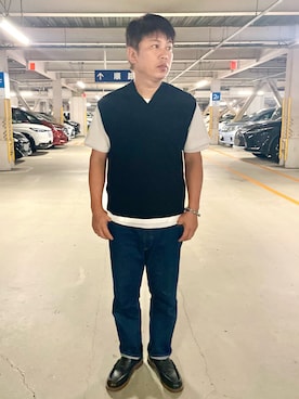 「アイテム（ベスト）」を使った、だか村さん（メンズ・169cm）の秋コーディネート
