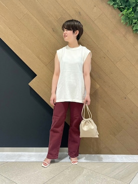 「アイテム（デニムパンツ、レッド系）」を使った、あやはむさん（レディース・150cm）の夏コーディネート