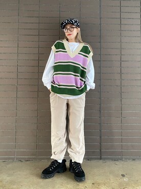 「スウエットパンツ」｜「アイテム（ハンチング/ベレー帽）」を使った、i_am_otomeさん（レディース・153cm）の冬コーディネート