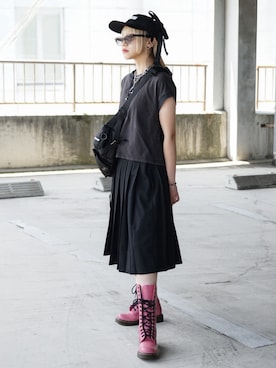 「Dr. Martens（ドクターマーチン）のアイテム」を使った、MISUZUさん（レディース・150cm）の夏コーディネート