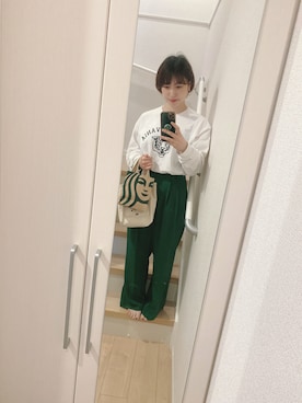 「ＡＮＤＪ（アンドジェイ）のアイテム（スラックス）」を使った、ぼうさん（レディース・161cm）の春コーディネート
