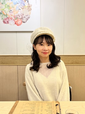 「CA4LA（カシラ）のアイテム（キャスケット、ホワイト系）」を使った、シュさん（レディース・156cm）の冬コーディネート