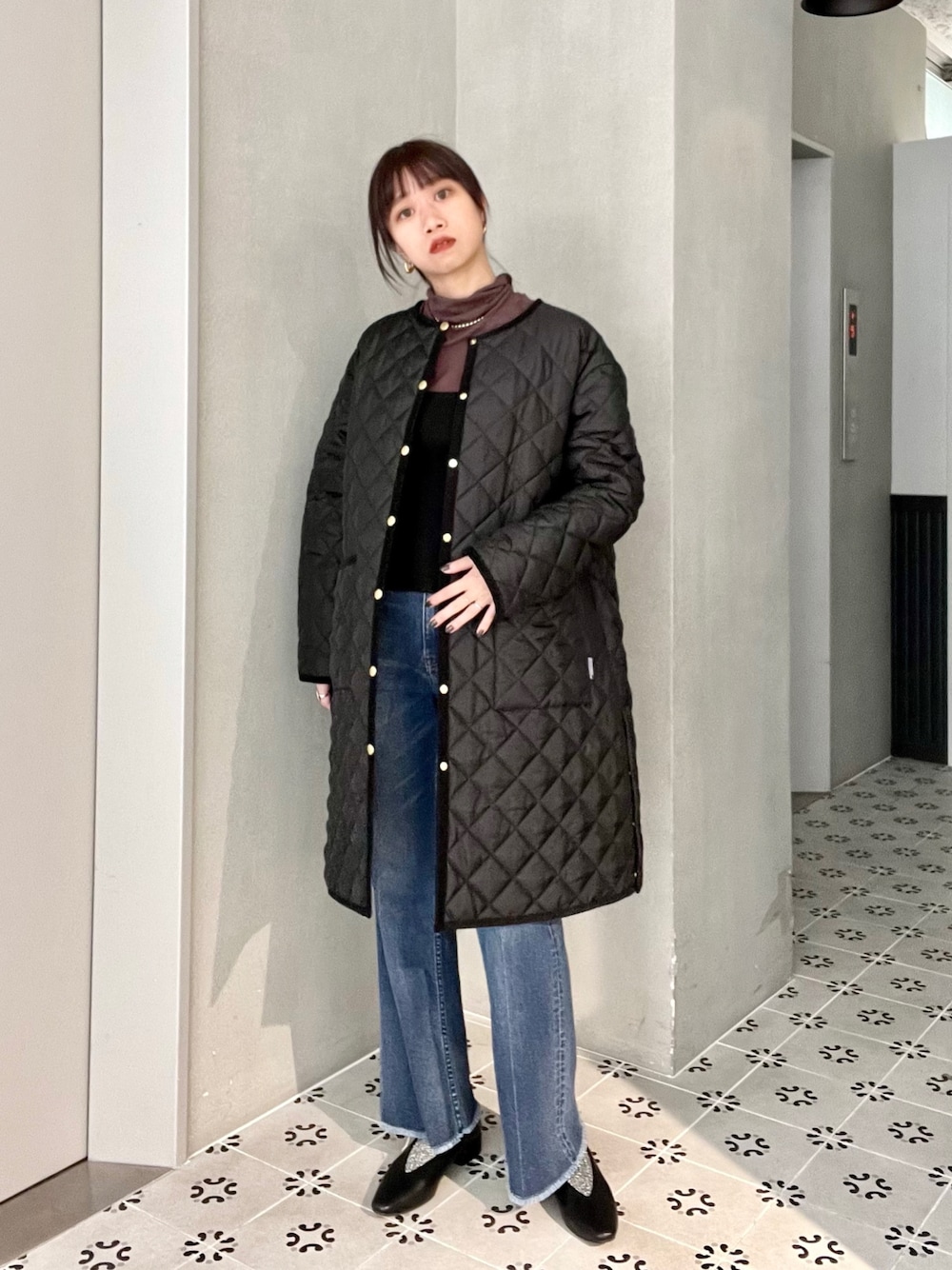 TRADITIONAL WEATHERWEAR/別注 ARKLEY Aラインキルティングフード付き