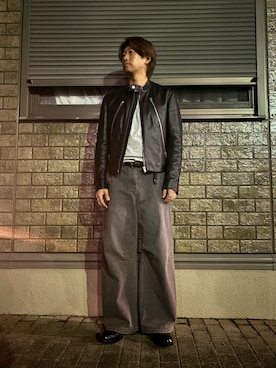 「アイテム（ライダースジャケット）」を使った、jyunichiさん（メンズ・177cm）の秋コーディネート