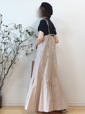 「ビーズバッグ」｜「アイテム（ハンチング/ベレー帽）」を使った、mikaさん（レディース・155cm）の夏コーディネート