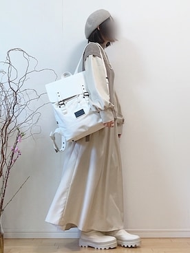 「ドッキングワンピ」｜「アイテム（ハンチング/ベレー帽）」を使った、mikaさん（レディース・155cm）の春コーディネート