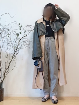 「ジャガード」｜「アイテム（ステンカラーコート）」を使った、mikaさん（レディース・155cm）の秋コーディネート