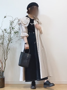 「チェックワンピース」｜「アイテム（ハンチング/ベレー帽）」を使った、mikaさん（レディース・155cm）の夏コーディネート