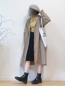 「スクエアトゥ」｜「アイテム（ハンチング/ベレー帽）」を使った、mikaさん（レディース・155cm）の春コーディネート