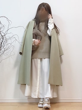 「シャツワンピ」｜「アイテム（ノーカラーコート）」を使った、mikaさん（レディース・155cm）の秋コーディネート
