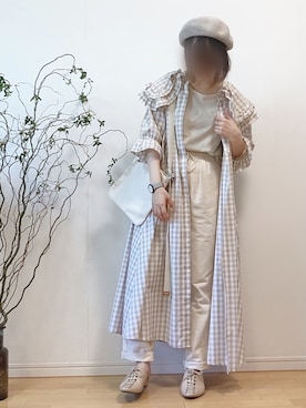「スクエアトゥ」｜「アイテム（ハンチング/ベレー帽）」を使った、mikaさん（レディース・155cm）の夏コーディネート