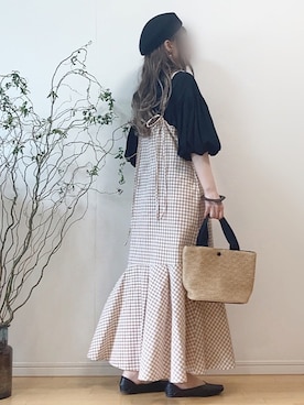 「スクエアトゥ」｜「アイテム（ハンチング/ベレー帽）」を使った、mikaさん（レディース・155cm）の夏コーディネート