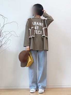 「ペーパーハット」｜「アイテム（アクセサリー）」を使った、mikaさん（レディース・155cm）の春コーディネート