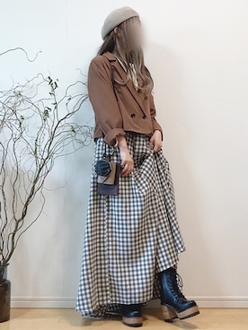 「ウィッグ」｜「アイテム（ハンチング/ベレー帽）」を使った、mikaさん（レディース・155cm）の秋コーディネート