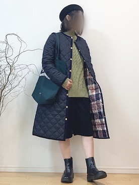 「ケーブルニット」｜「アイテム（ノーカラーコート）」を使った、mikaさん（レディース・155cm）の秋コーディネート