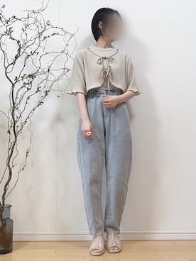 「VACANCY（ヴァカンシー）のシアーパイピングサンダル（サンダル）」を使った、mikaさん（レディース・155cm）の春コーディネート