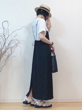 「カンカン帽」｜「アイテム（アナログ腕時計）」を使った、mikaさん（レディース・155cm）の夏コーディネート