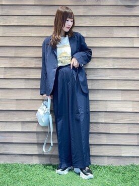 「SHOO・LA・RUE（シューラルー）の【S-LL/セットアップ可/イージーケア/UV】オンにもオフにも 軽やかシングルジャケット（テーラードジャケット、ブルー系）」を使った、himiさん（レディース・160cm）の春コーディネート