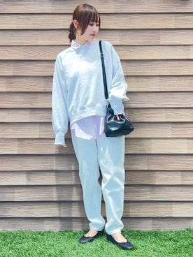 「SHOO・LA・RUE（シューラルー）のMIX調 シンプルラグランスウェット（スウェット、グレー系）」を使った、himiさん（レディース・160cm）の冬コーディネート
