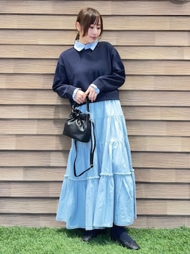 「SHOO・LA・RUE（シューラルー）の【洗濯機可】1枚でサマ見え シャツレイヤード風 スウェット（スウェット、ブルー系）」を使った、himiさん（レディース・160cm）の冬コーディネート