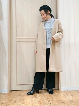 「DRESKIP（ドレスキップ）のアイテム（ノーカラーコート）」を使った、himiさん（レディース・160cm）の冬コーディネート
