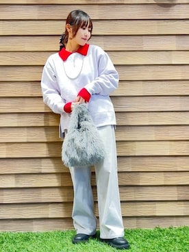 「アイテム（スウェット、パープル系）」を使った、himiさん（レディース・160cm）の冬コーディネート