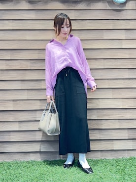 「SHOO・LA・RUE（シューラルー）の【体型カバー】こなれ感たっぷり やわらかゆるっとシアーシャツ（シャツ/ブラウス、ピンク系）」を使った、himiさん（レディース・160cm）の春コーディネート