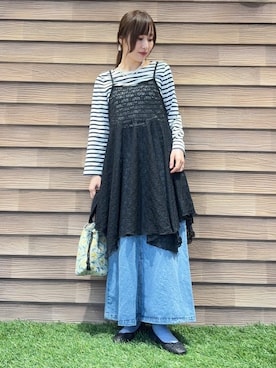 「SHOO・LA・RUE（シューラルー）の【前後2WAYネック】レイヤードスタイルにおすすめ レースキャミチュニック（チュニック、ブラック系）」を使った、himiさん（レディース・160cm）の冬コーディネート