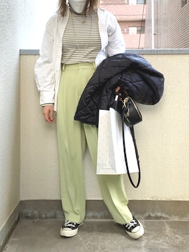 「緑」｜「アイテム（その他アウター）」を使った、takeme121さん（レディース・156cm）の冬コーディネート
